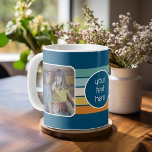 2 Photo Collage - retro stripes blue rainbow Coffee Mug<br><div class="desc">Use two square photos to create a unique and personal gift. The center includes an area to add your custom text - Best Grandpa Ever --- or whatever text you want!</div>