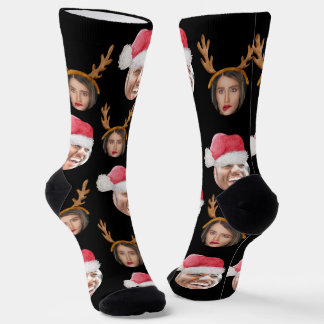 2 Photo Collage Santa and Reindeer Socks
