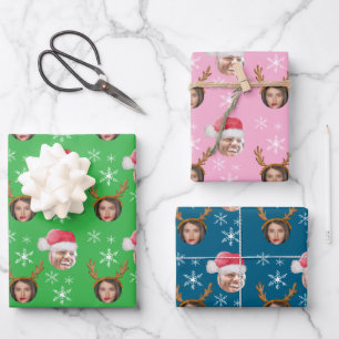 2 Photo Collage Santa and Reindeer Wrapping Paper Sheets