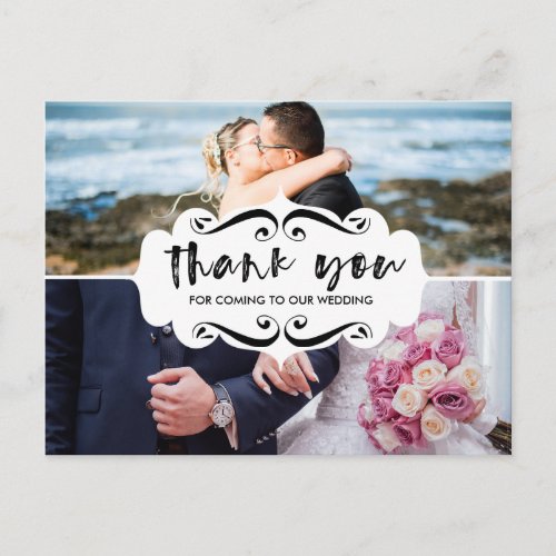 2 Photo Collage Stylish Wedding Thank You Card
