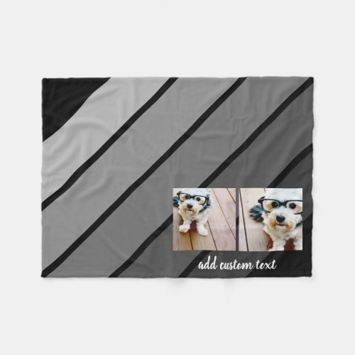 2 Photo collage with grey black retro stripes Fleece Blanket