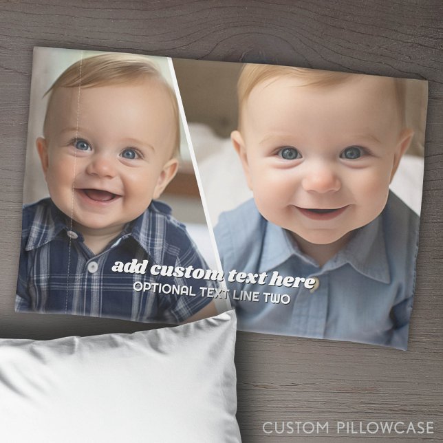 2 Photo Collage with trendy bounce script - white Pillow Case (Custom Pillowcase with Photo Collage)