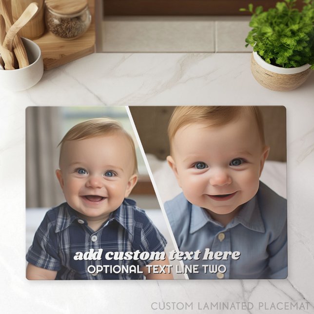 2 Photo Collage with trendy bounce script - white Placemat (Custom Placemat with Photo Collage)
