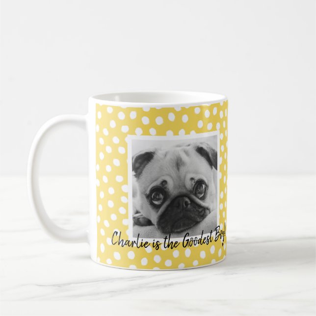 2 Photo Collage Yellow Polka Dot Pet Parent Coffee Mug (Left)