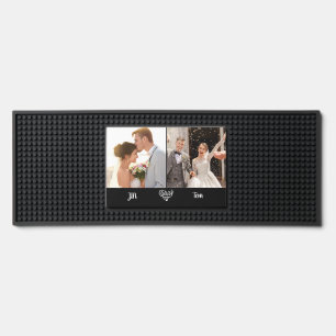 2 photo collages and text Personalized wedding bar Bar Mat