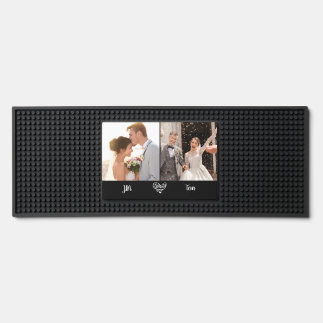 2 photo collages and text Personalized wedding bar Bar Mat (Front)