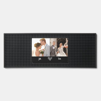 2 photo collages and text Personalized wedding bar Mat