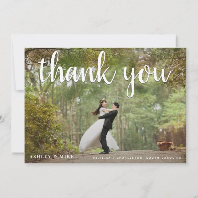 2 Photo Color + Black & White Wedding Thank You Card (Front)