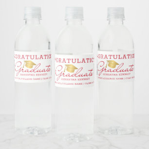 2 Photo Congrats 2026 Graduate Red Gold White Water Bottle Label
