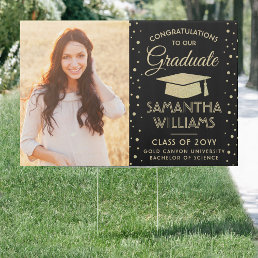 2 Photo Congrats Black and Gold Glitter Graduation Sign
