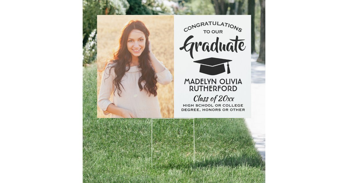2 Photo Congrats Black and White Graduation Yard Sign | Zazzle