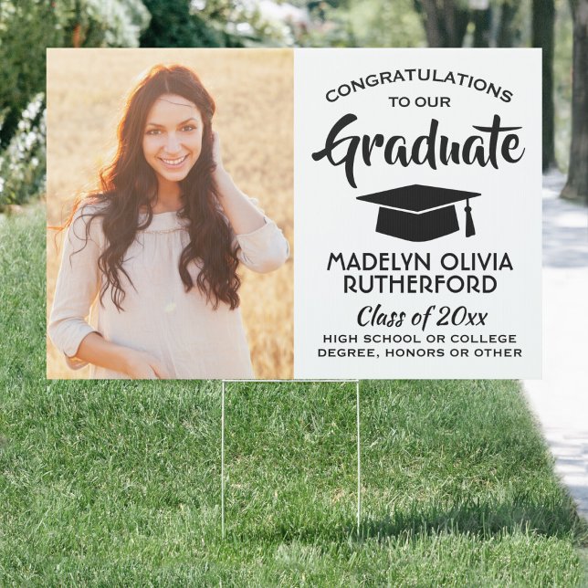 2 Photo Congrats Black and White Graduation Yard Sign (Creator Uploaded)