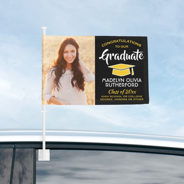 2 Photo Congrats Black Gold Yellow Graduation Car Flag (Creator Uploaded)