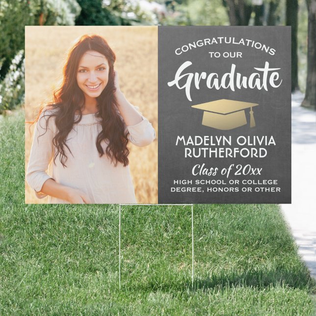 2 Photo Congrats Chalkboard Black Gold Graduation Sign (Creator Uploaded)