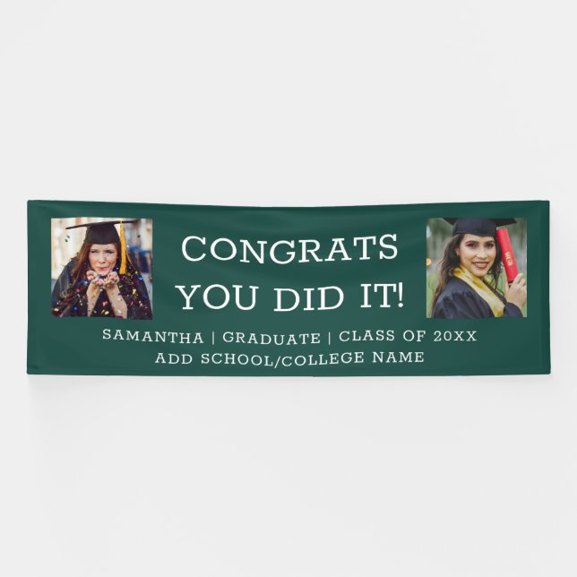 2 Photo Congrats Graduate 2023 Graduation Green Banner (Horizontal)
