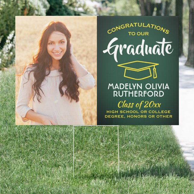 2 Photo Congrats Green Gold Yellow Graduation Yard Sign (Creator Uploaded)