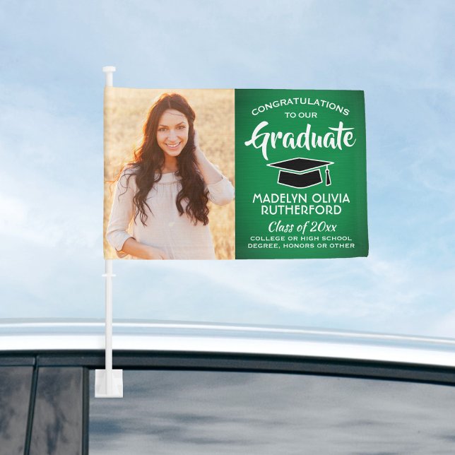 2 Photo Congrats Green White Black Graduation Car Flag (Creator Uploaded)