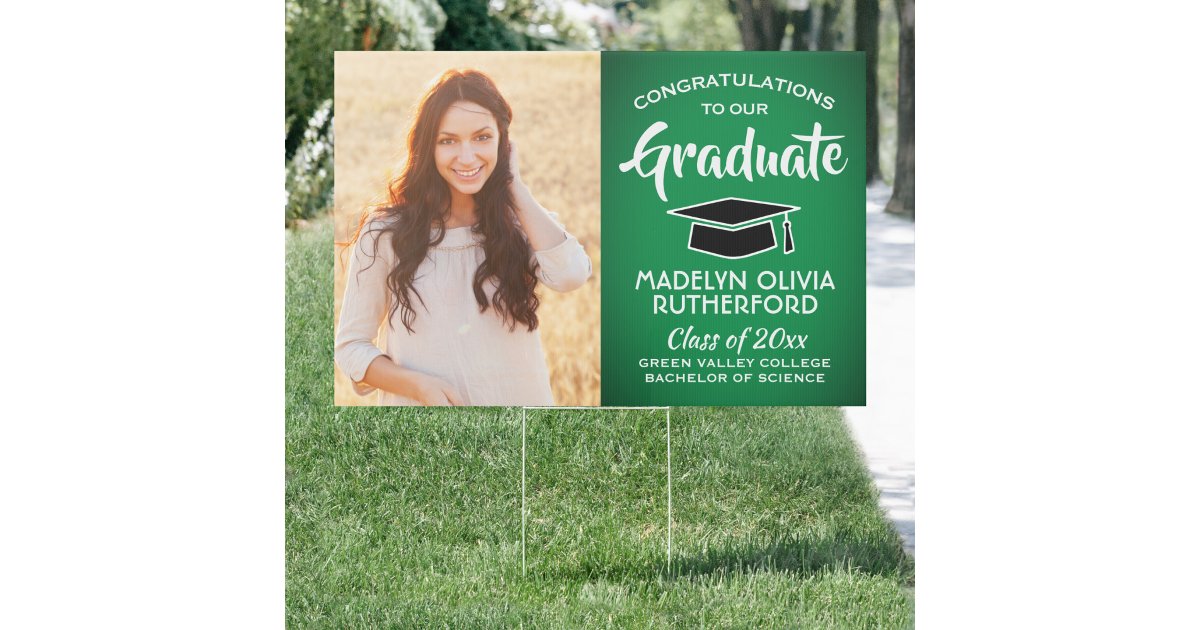 2 Photo Congrats Green White Black Graduation Yard Sign | Zazzle