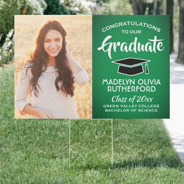 2 Photo Congrats Green White Black Graduation Yard Sign (Creator Uploaded)