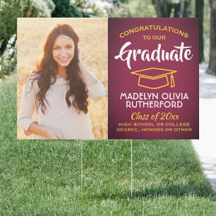 2 Photo Congrats Maroon Gold Yellow Red Graduation Sign