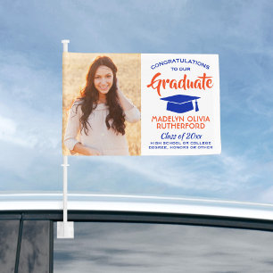 2 Photo Congrats Orange and Blue Graduation Parade Car Flag