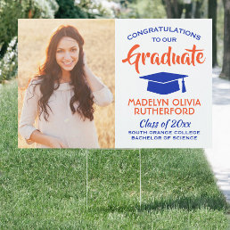 2 Photo Congrats Orange and Blue Graduation Yard Sign