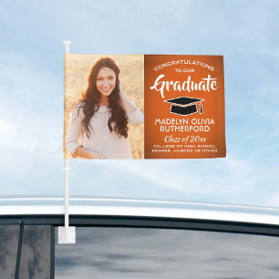 2 Photo Congrats Orange Black & White Graduation Car Flag