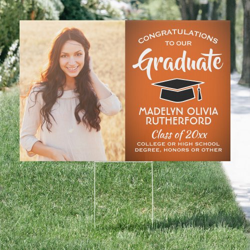2 Photo Congrats Orange Black  White Graduation Sign