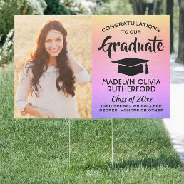 2 Photo Congrats Pastel Rainbow Graduation Yard Sign