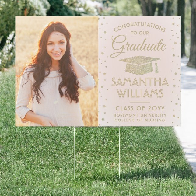 2 Photo Congrats Pink and Gold Glitter Graduation Sign (Creator Uploaded)