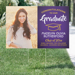 2 Photo Congrats Purple Gold Yellow Graduation Sign