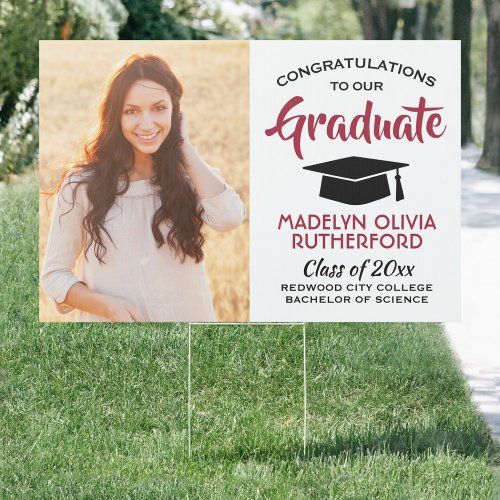 2 Photo Congrats Red Black White Graduation Yard Sign