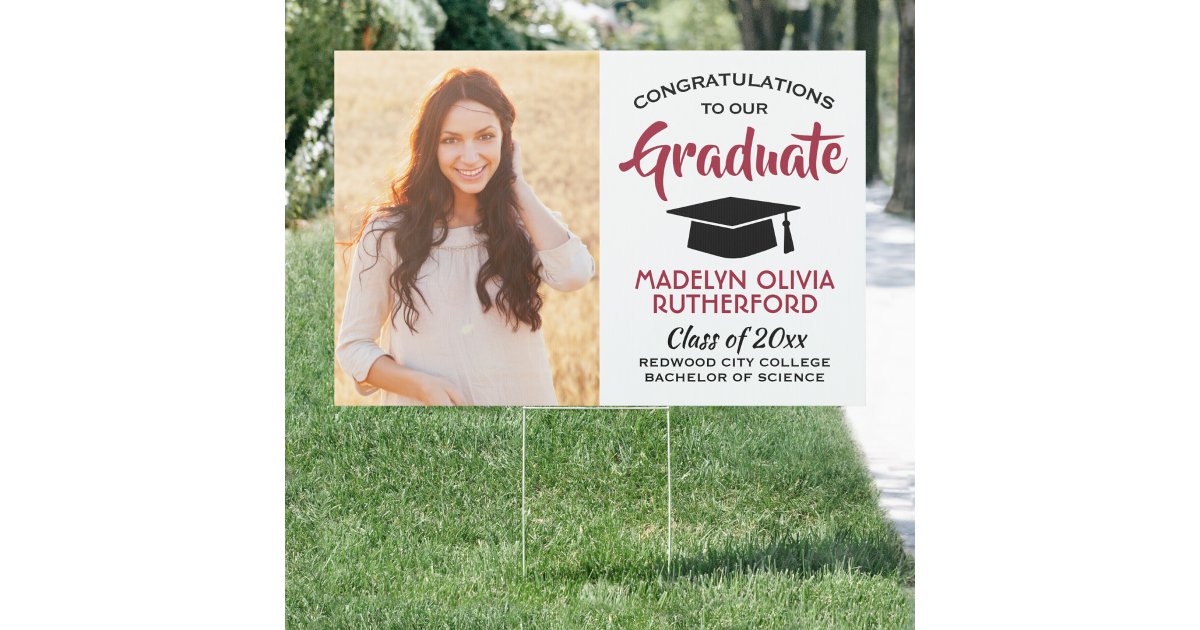 2 Photo Congrats Red Black White Graduation Yard Sign | Zazzle