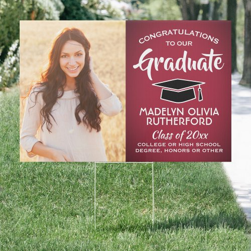 2 Photo Congrats Red Black  White Graduation Yard Sign