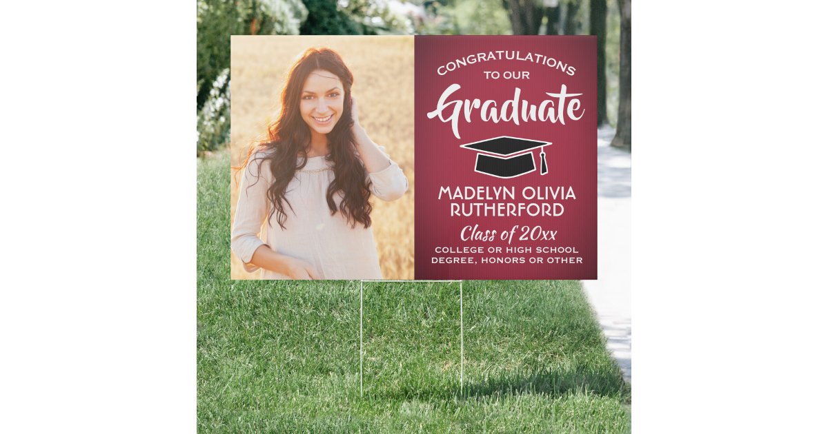 2 Photo Congrats Red Black & White Graduation Yard Sign | Zazzle