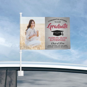 2 Photo Congrats Red Gray Black Graduation Car Flag
