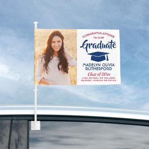 2 Photo Congrats Red White Blue Graduation Parade Car Flag