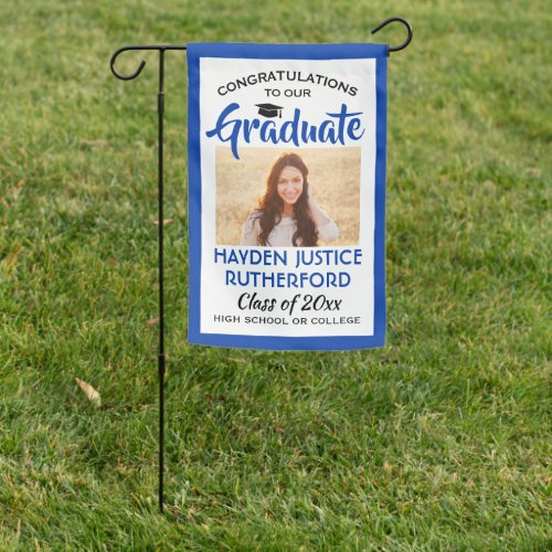 2 Photo Congrats Royal Blue and White Graduation Garden Flag