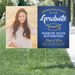 2 Photo Congrats Royal Blue Gold Yellow Graduation Sign