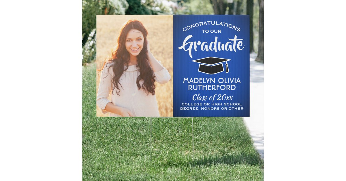 2 Photo Congrats Royal Blue White Graduation Yard Sign | Zazzle