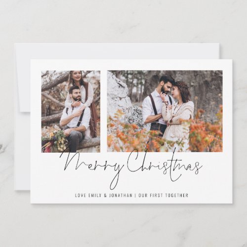 2 Photo Couple First Together Merry Christmas Holiday Card
