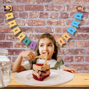 2 Photo Custom Colorful Birthday Photo Template  Bunting Flags