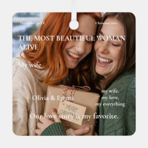 2 Photo Custom Most Beautiful Women Alive Metal Ornament