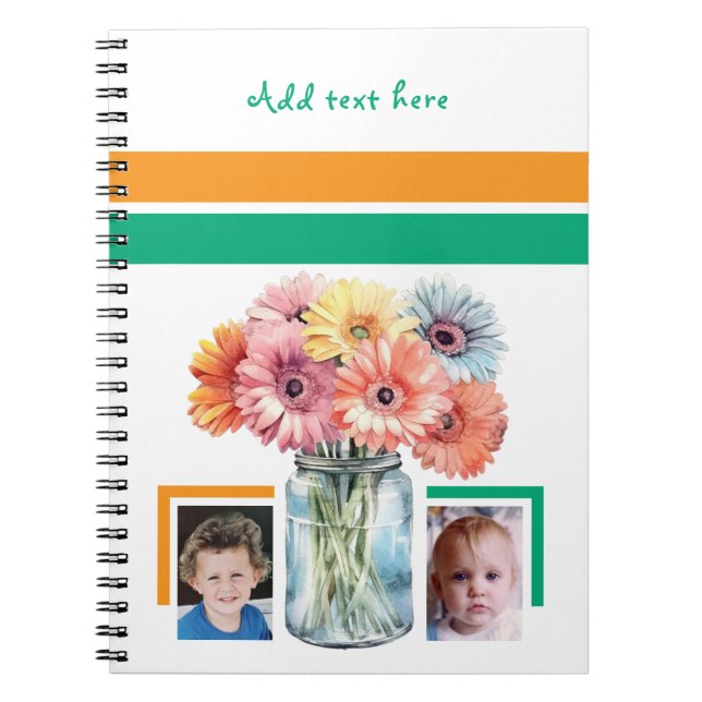 2 photo custom text flowers green orange notebook (Front)