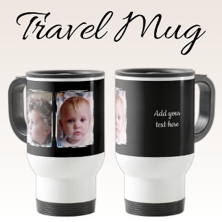2 photo custom text white black travel mug