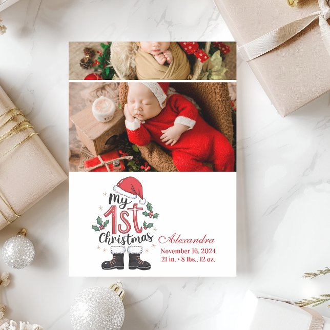 2 Photo Cute Santa Baby 1st Christmas Holiday Card (Creator Uploaded)