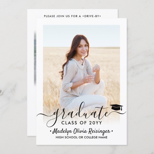 2 Photo Drive-By Graduation Parade Simple Modern Invitation (Front/Back)