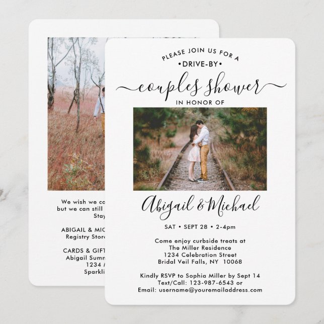 2 Photo Drive-By Modern Couples Bridal Shower Invitation (Front/Back)
