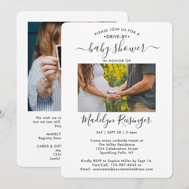 2 Photo Drive-By Social Distancing Baby Shower Invitation (Front/Back)