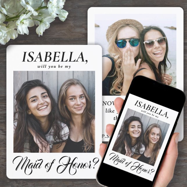 2 Photo Elegant Calligraphy Maid of Honor Proposal Invitation (Creator Uploaded)